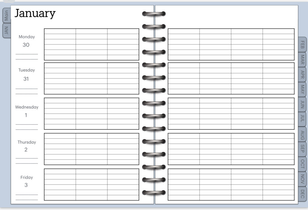 Weekly Teacher lesson planner page layout