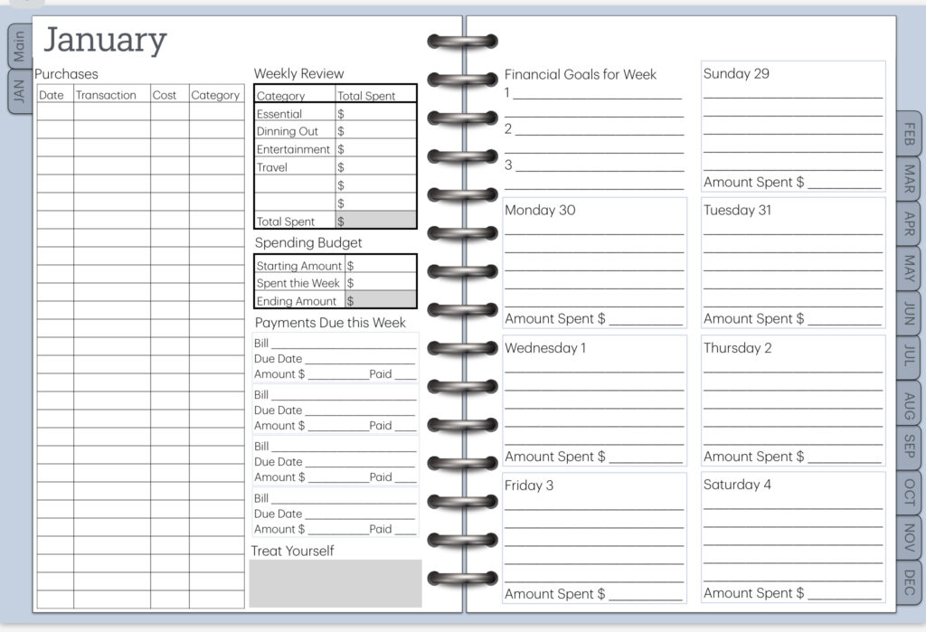 Budget Weekly Page Layout